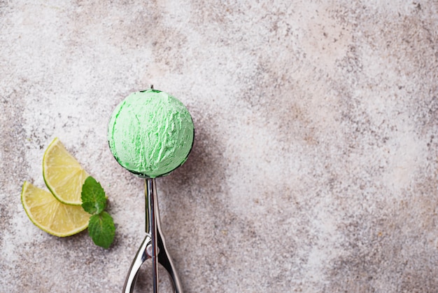 Ice cream ball with mint and lime