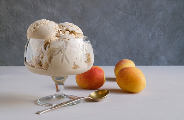 Ice cream balls in a glass vase.