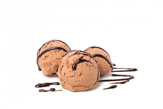 Photo ice cream balls and topping isolated