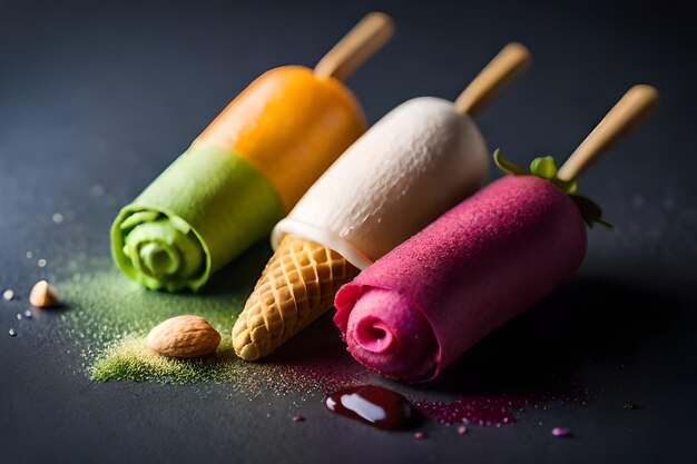 Photo ice cream on a black background