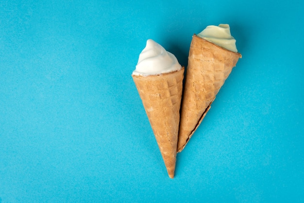 Ice cream on blue background.