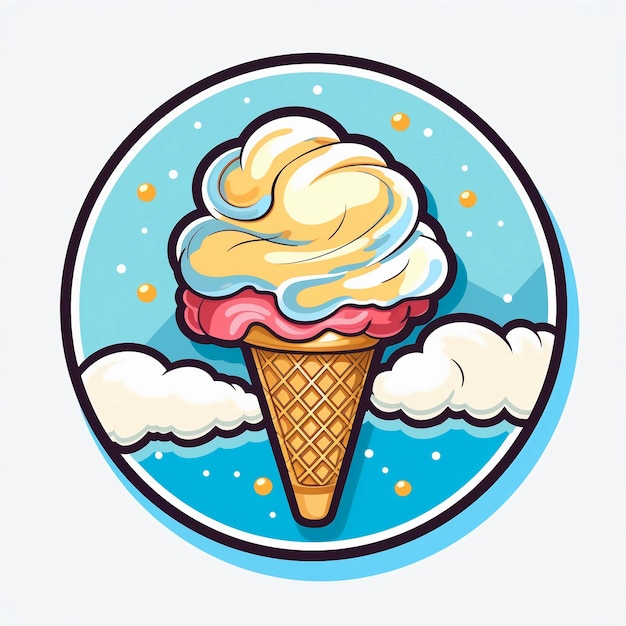 Ice cream in a blue circle with a blue background and the word ice cream on it.