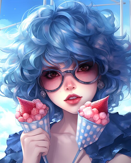 Ice Cream in Blue Glasses With Cherry