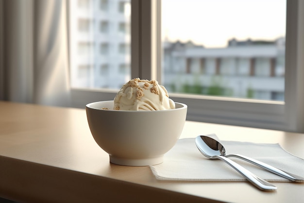 Ice Cream in a Bowl on a Table