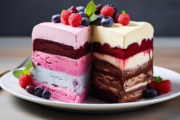 Ice cream cake with layers of different flavors