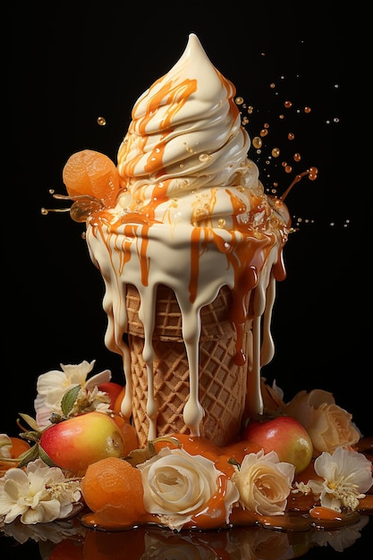 Ice cream caramel and caramel ice cream cones on top of a pink surface