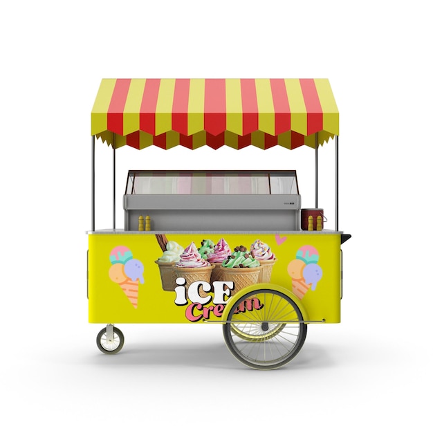 Photo ice cream cart delicious trolley with various types of ice cream showcase street cart with awning