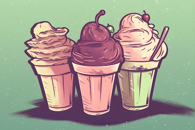 Ice cream cartoon retro generative ai