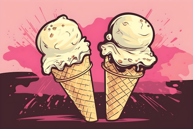 Ice cream cartoon retro generative ai