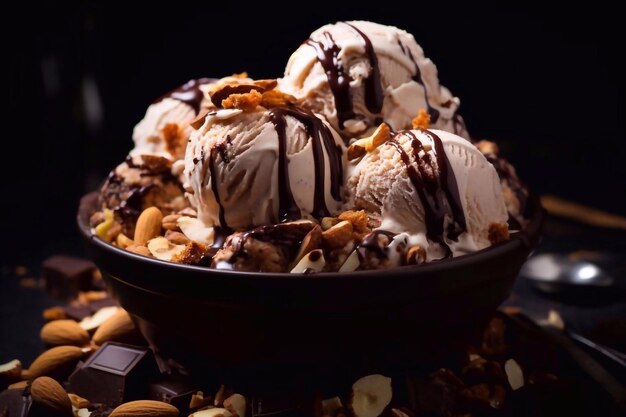 Ice cream chocolate and almonds