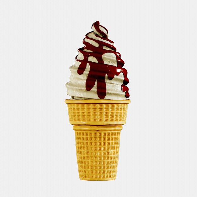 Ice cream chocolate in a waffle cone is delicious Highly detailed 3d rendering illustration mock up