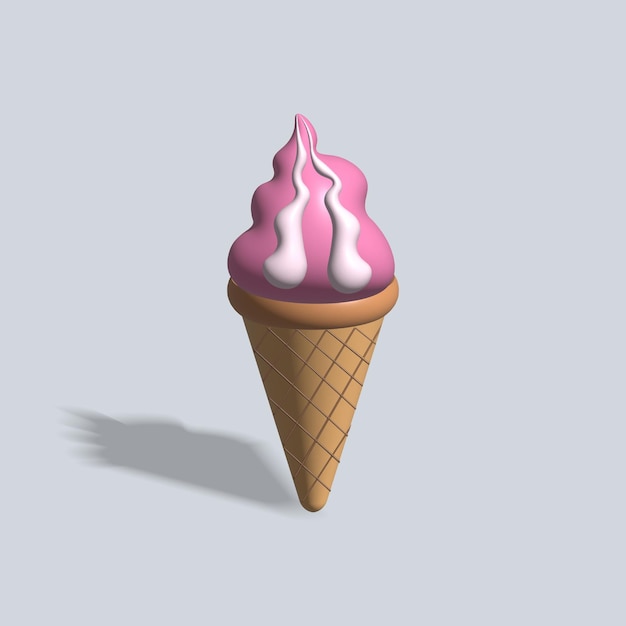 Ice cream cone 3d icon pink ice cream cone 3d illustration