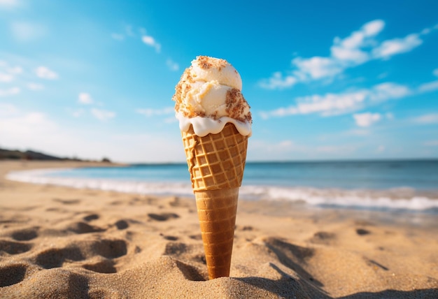 Ice Cream Cone on the Beach during the day