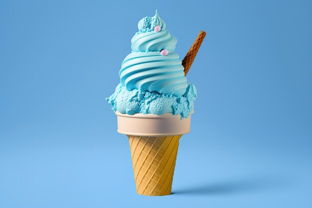 Ice cream cone on blue background