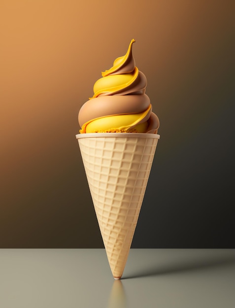 Ice cream cone chocolate and pineapple taste on gradient dark chocolate background Generative AI