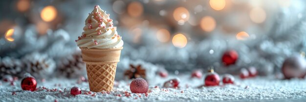 Foto decorazione natalizia a cono di gelato sfondi minimi illustrazioni in hd