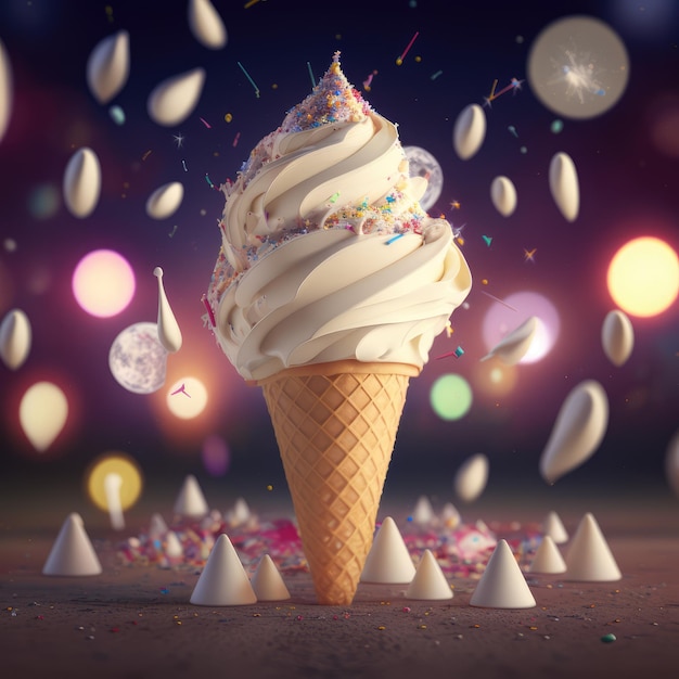 Ice cream cone filled with white vanilla ice cream generative ai