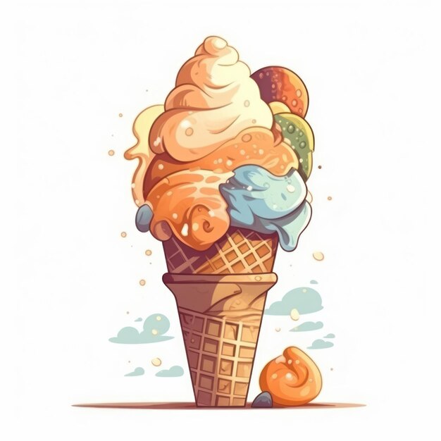 Фото Рожок мороженого на белом фоне мультфильм иллюстрация