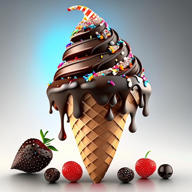 Ice cream cone pictures with chocolate and strawberry