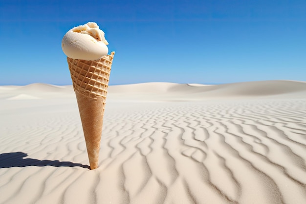 рожок мороженого в песке