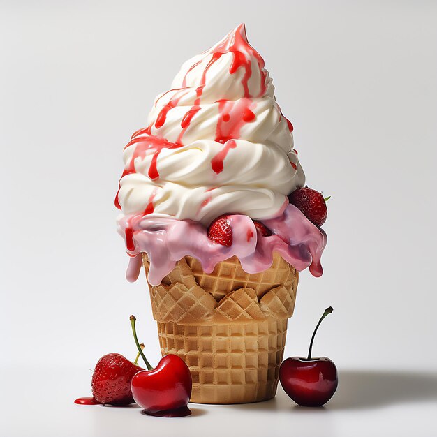 ice cream cone strawberry illustration in white background