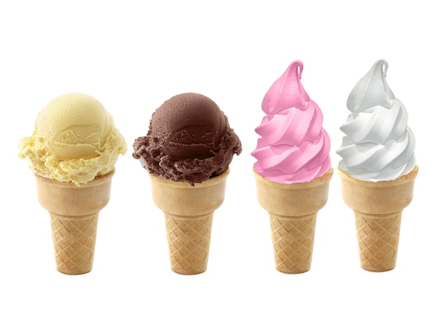 Ice cream in the cone on white background