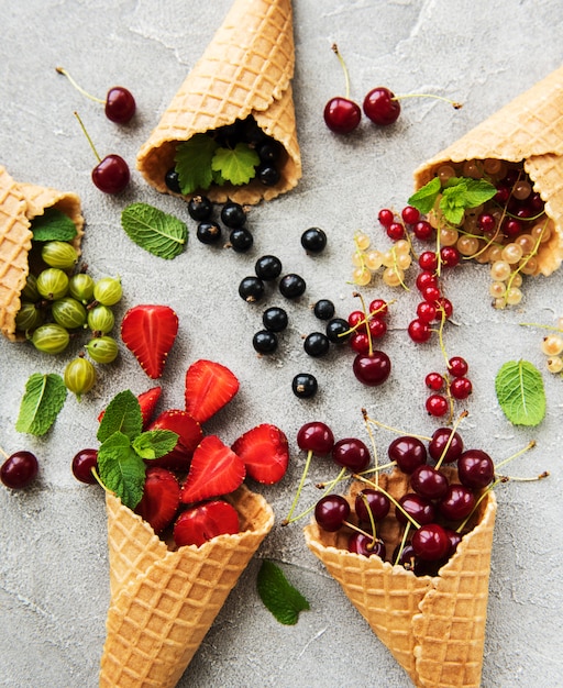 Ice cream cone with berries