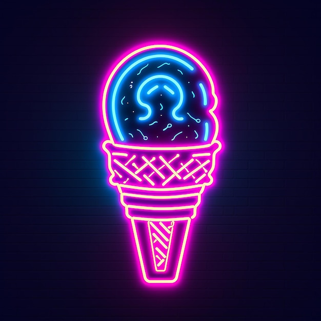 an ice cream cone with a blue background with a blue light.