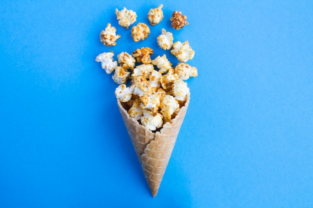 Ice cream cone with caramel popcorn