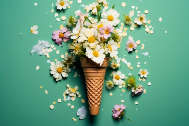 Ice cream cone with flowers