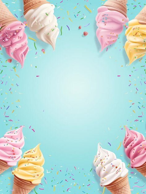Конюшник мороженого с шариками мороженого разных вкусов