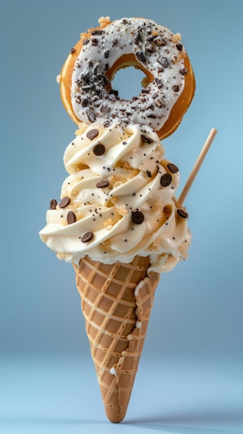 Ice cream cone with ice cream balls of different flavors