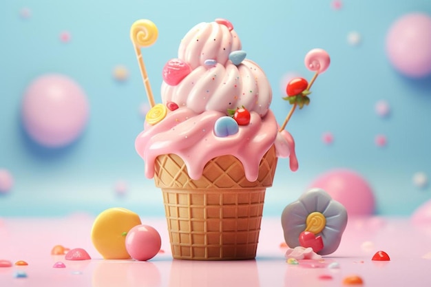 a ice cream cone with ice cream cones and a candy cone.