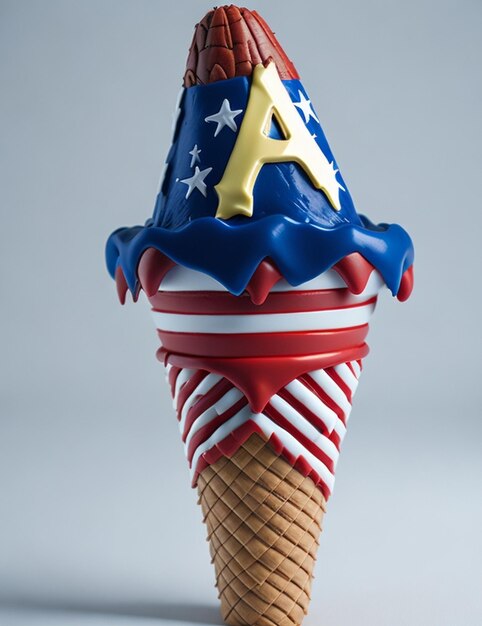 an ice cream cone with a letter a on it