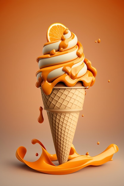 Ice cream cone with orange Generative AI