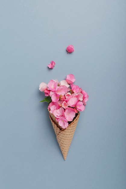 ice cream cone with pink petals