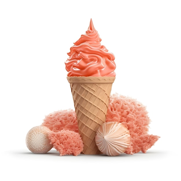 Photo an ice cream cone with pink swirls on top