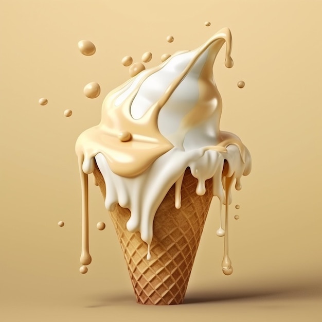 Photo an ice cream cone with a splash of liquid on it