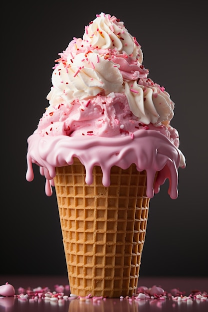 Ice cream in the cone with sprinkle on isolated background created with generative ai technology