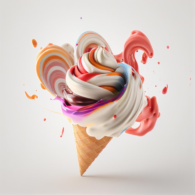 Photo ice cream in the cone with sprinkle on isolated background created with generative ai technology