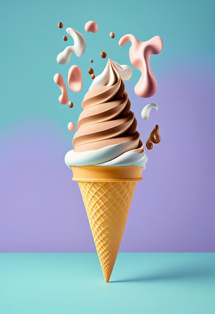 Ice cream in the cone with sprinkle on isolated background Created with Generative AI technology