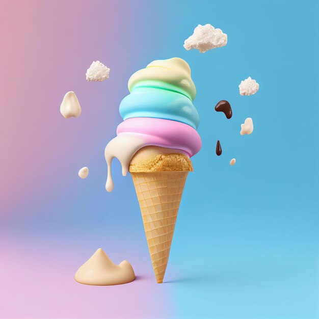 Ice cream in the cone with sprinkle on isolated background Created with Generative AI technology