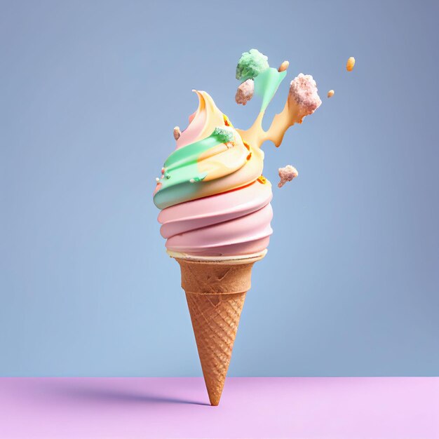 Ice cream in the cone with sprinkle on isolated background Created with Generative AI technology