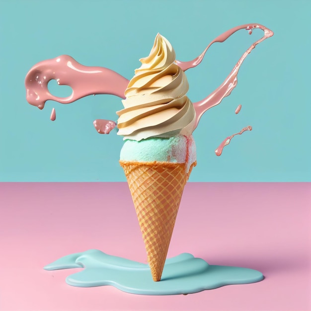 Ice cream in the cone with sprinkle on isolated background Created with Generative AI technology