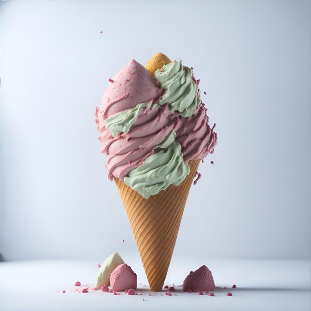 Ice cream in the cone with sprinkle on isolated