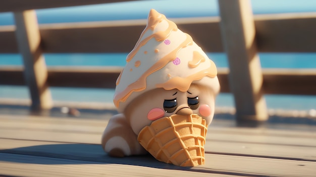 Ice cream cone with a tearful face