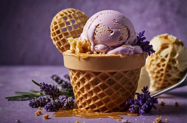 Photo ice cream coneith a scoop of lave