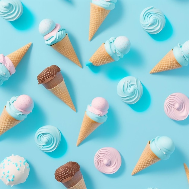 Ice cream cones on a blue background