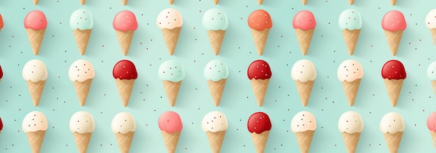 Ice cream cones pastel colored Summer seamless pattern with hand drawn ice cream Modern summer