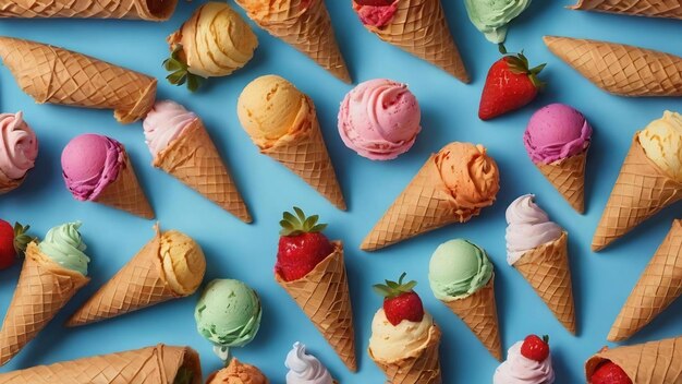Ice cream cones pattern on blue